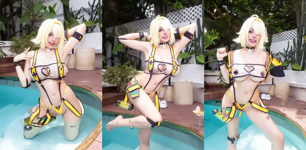 越南二次元福利姬【Byoru】泳装伊莱格写真，翘臀36d白嫩美乳细条内裤勾勒骚穴