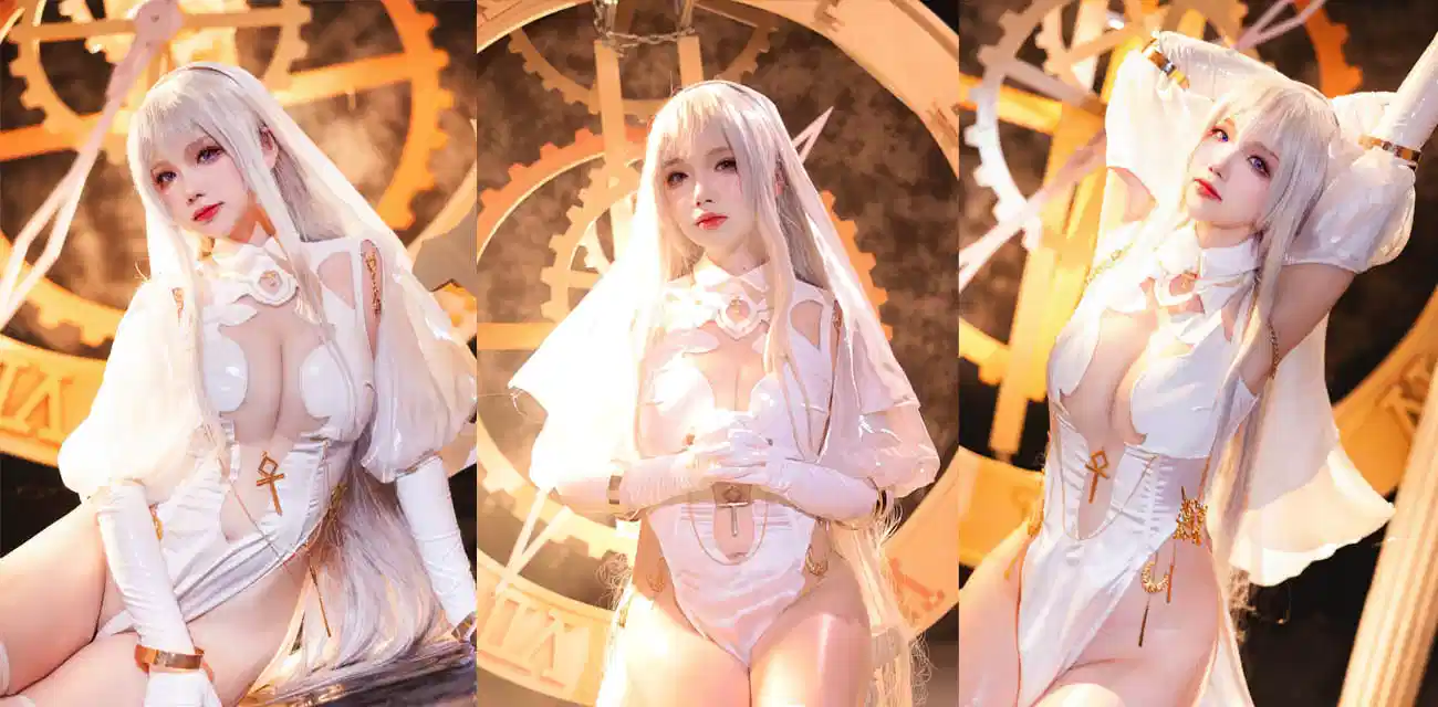 极品福利姬【雪晴Astra】定制私拍，cos圣天使修女白袍银发完美身躯，大尺度挑逗诱惑到爆