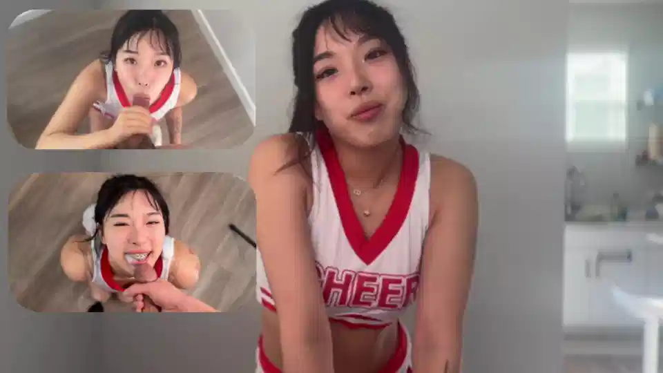 elle lee POV 书呆子在韩国啦啦队长的牙套上射精